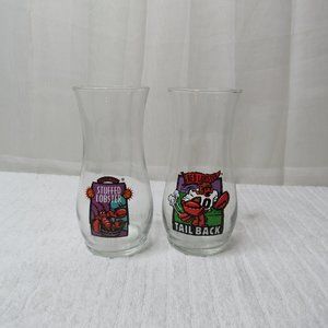 Red Lobster Restaurant Hurricane Stuffed Lobster Tail Back Glass 7" Set of 2  Go